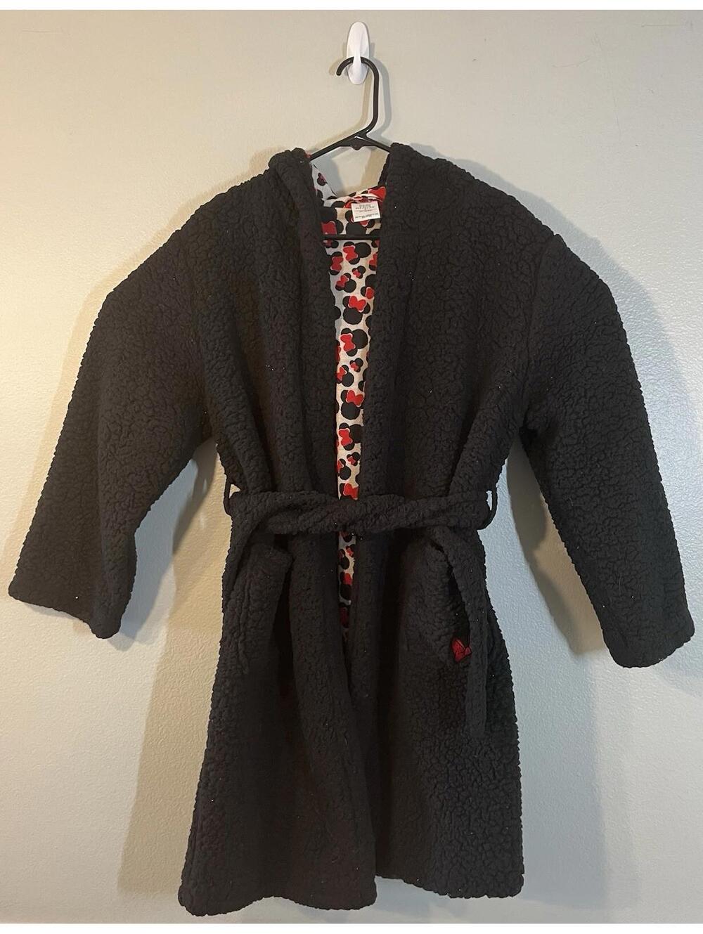 Disney Bathrobe Hidden Minnie Mouse Womens XS Black Fleece Knit Lining